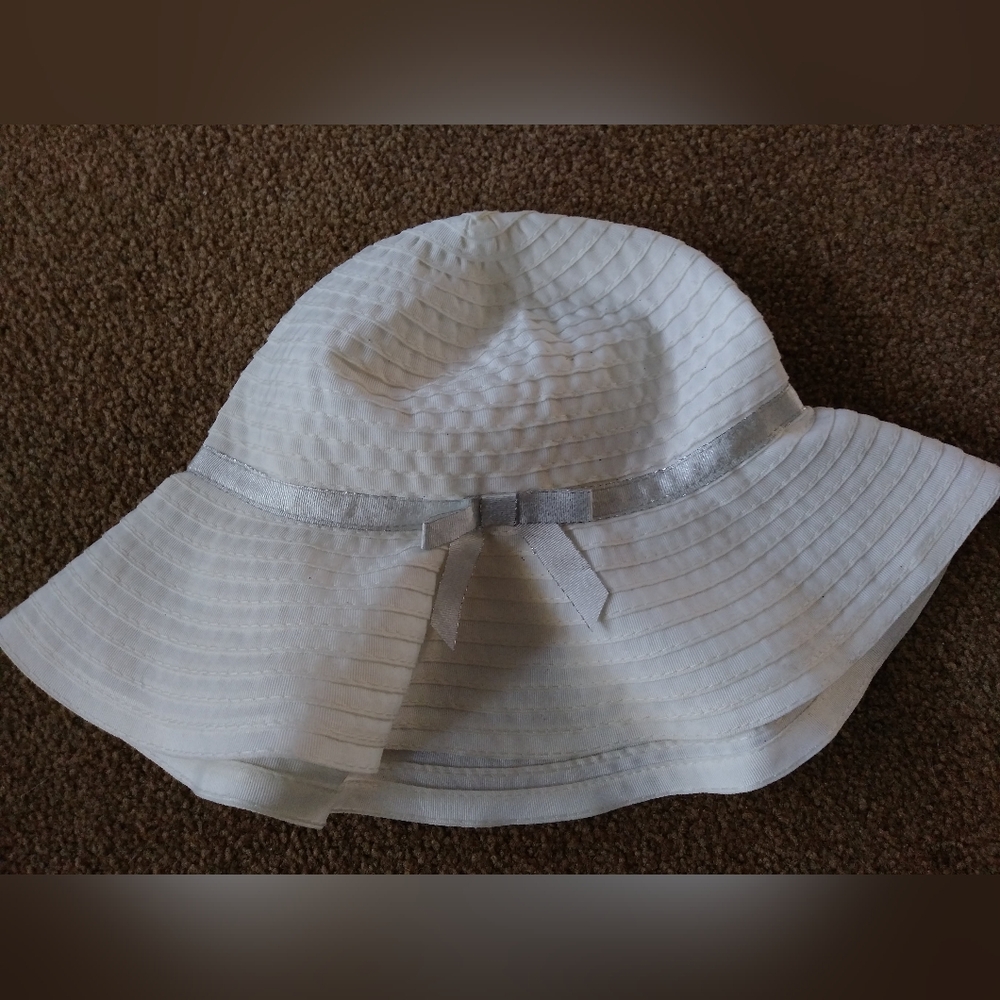 White Kids Sun Hat with Silver Ribbon